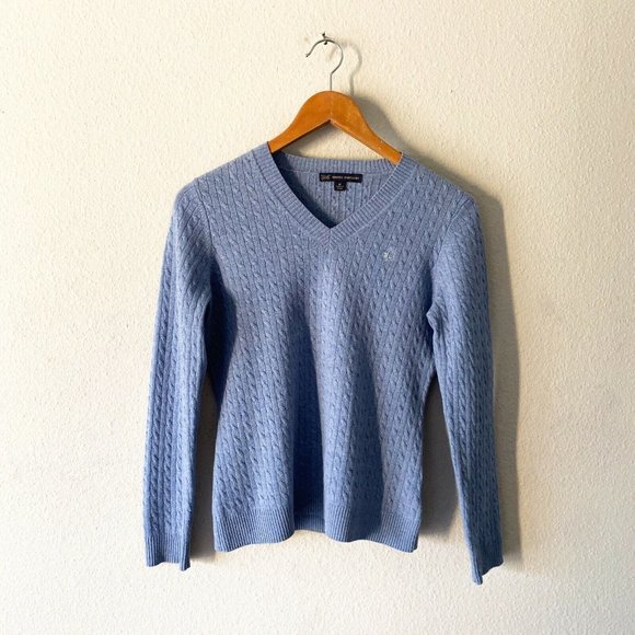 Brooks Brothers Sweaters - Brooks Brothers blue vneck cable knit sweater M cotton wool blend